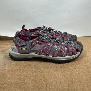 Keen Whisper Women Size 9.5 Sport Sandals Gray Red Waterproof Bungee Lace